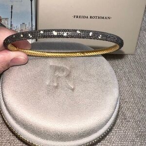 Freida Rothman Two-Tone Pave slide on Bangle Bracelet - Black and Gold